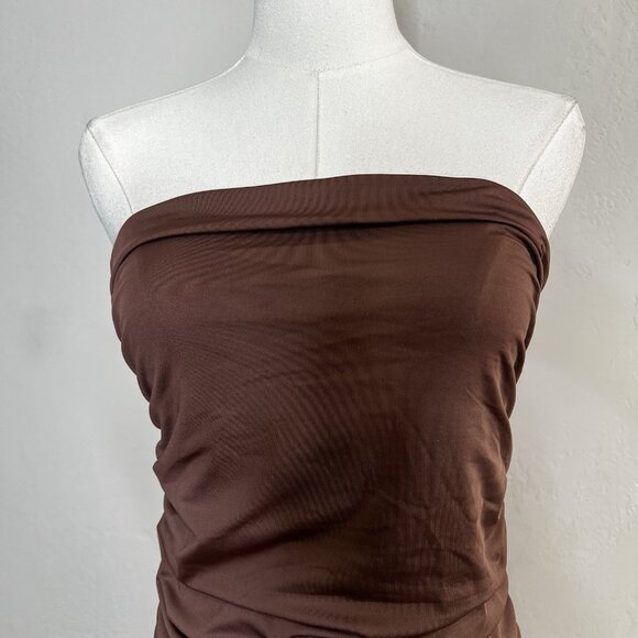 Lulus Exemplary Charm Brown Strapless Ruched Bodycon Mini Dress Size Large NEW - Picture 2 of 9